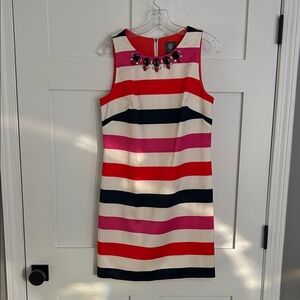 Vince Camuto Vibrant Red Navy and Pink Dress with jeweled neckline